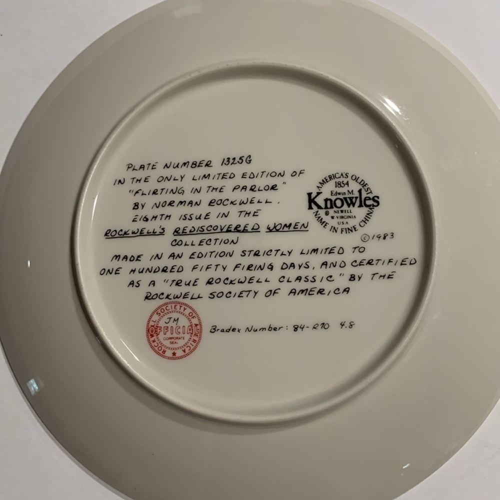 Edwin M Knowles Vintage Normal Rockwell Collectible Plate.Flirting in the Parlor - Picture 3 of 5